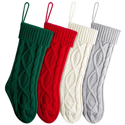JASGOOD 4 Pack Christmas Stockings 18 Inch Large Size Cable Knitted Stocking Xmas Hanging Stocking for Fireplace Mantel