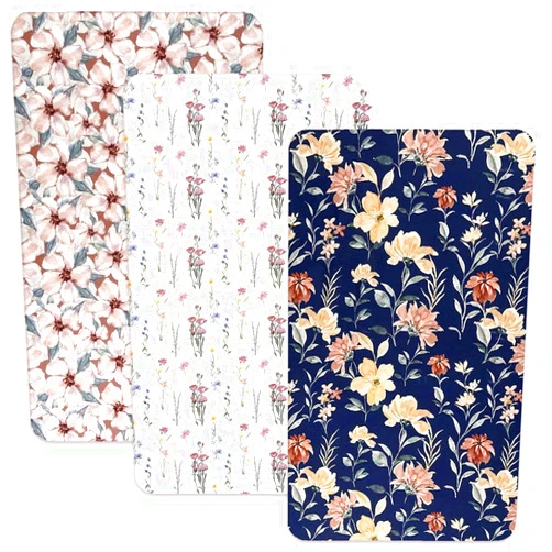AMROSE 3 Pack Heavenly Soft Mini Crib Sheets, Microfiber Pack N Play Sheets Set for Baby Girls, Silk Touch Gentle Playard Sheet Portable Crib Sheet, Floral Plants