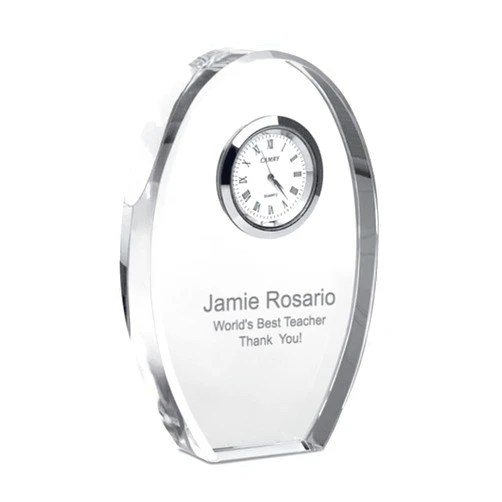 Executive Gift Shoppe | Distinguished Collection Personalized Oval Crystal Desk Clock with Custom Engraving