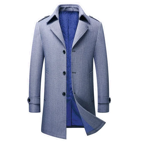 FTIMILD Men's Wool Blend Trench Coat Checkered Single Breasted Pea Coat Notched Lapel Slim Fit Overcoat