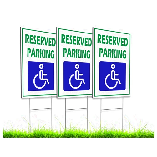 ULVEOL Pack of 3 Reserved Parking Sign 12x8 inch with Metal H-Shaped Stakes - Handicap Parking Sign with Picture of Wheelchair Sign - Road Traffic Yard Plastic Signs