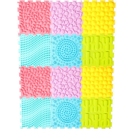 Shappy 12 Pcs Sensory Mats Massage Game Mats for Kids and Adult Sensory Tiles Orthopedic Massage Sensory Floor Mat Autistic Children Puzzle Carpet Sensory Room Items Indoor, Multicolor