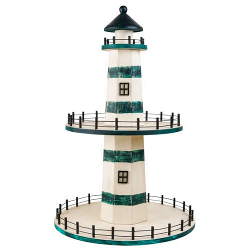 HOME DECOR SAILINGSTORY SAILINGSTORY Lighthouse Tiered Tray Stand Nautical Coastal Beach Decor Summer Tiered Tray Decor Teal Color