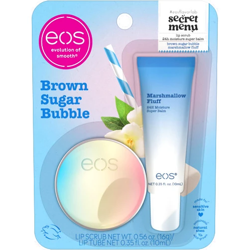 eos Flavor Lab Secret Menu Gift Set - Brown Sugar Boba Lip Scrub Exfoliator & 24H Moisture Super Balm, Limited-Edition Lip Treatment, Nourishing, 2-Pack