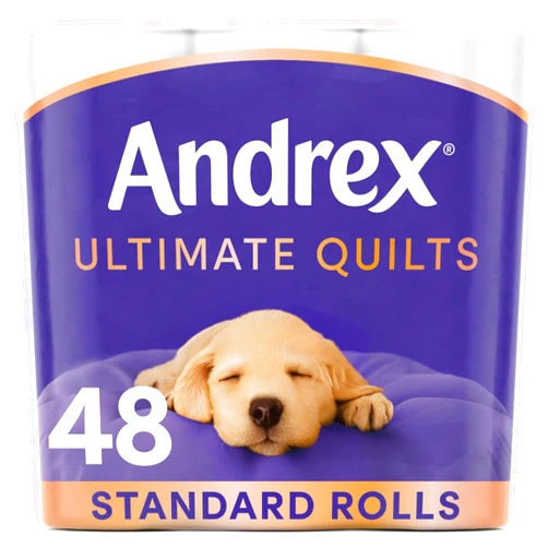 Andrex Ultimate Quilts Toilet Tissue 48 Standard Rolls, Air Pocket Technology for Soft, Thick Sheets (Previously Andrex Supreme Quilts) - 48 Toilet Rolls