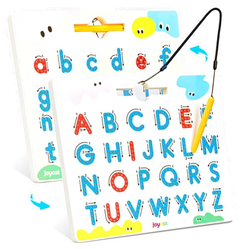 JoyCat Magnetic Letter Tracing Board, 2-in-1 Double-Sided ABC Magnets for Kids Ages 3-5, Uppercase & Lowercase Letter Writing Practice - Preschool Learning Toys, Road Trip Car Activities for Toddlers