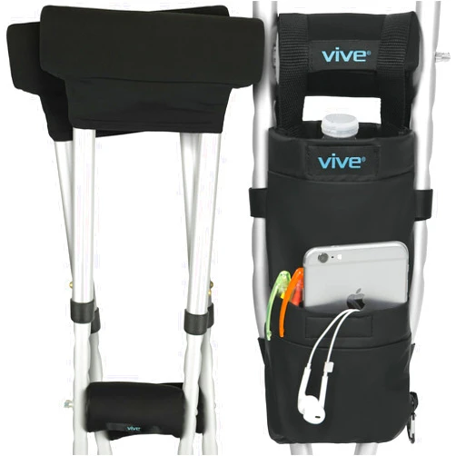 Vive Crutch Pads, Bag, & Hand Grips (5 PCS) - Crutches for Adults Armpit Padding, Hand Grips, Accessories Pouch - Soft Tips Medical Padded Handles, Accessories for Kids, Men, Women - Lightweight
