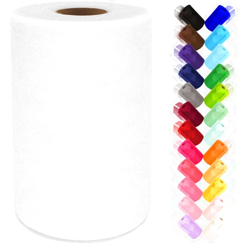 Ableme Deco White Tulle Fabric Roll 6 Inch by 100 Yards (300 ft) Tulle Ribbon Sheer Mesh Netting for DIY Tutu Skirt Gift Wrapping Wedding Baby Shower Birthday Halloween Party Decorations Crafts, 34 Colors (White)