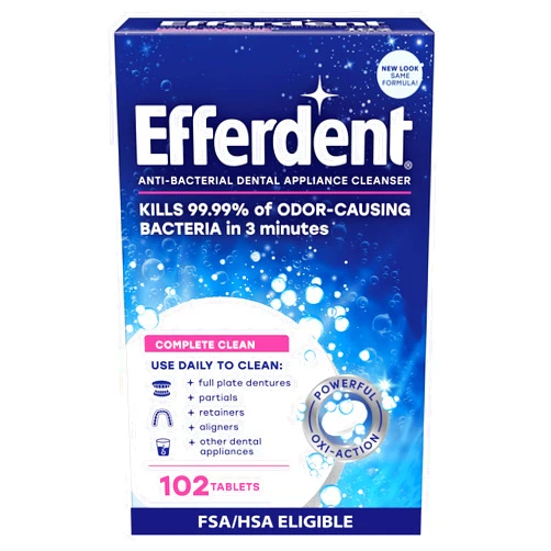Efferdent Retainer Cleaning Tablets, Denture Cleanser Tablets for Dental Appliances, Complete Clean, 102 Tablets