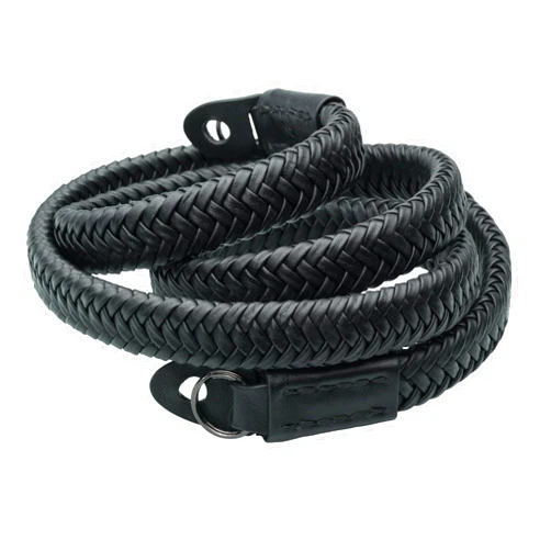Vi Vante Black Leather Braided Camera Strap Matador Noir w/Electroplated Rings, Hand-Made 47 inches (Vegan Leather)