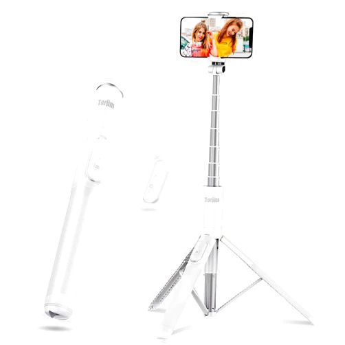 Torjim 60” Phone Tripod & Selfie Stick, All in One Extendable Cell Phone Tripod with Remote Shutter for Live Streaming/Video Recording, Upgraded iPhone Tripod Stand Compatible with iOS/Android（White）