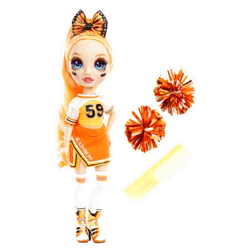 Rainbow High Cheer Poppy Rowan – Orange Cheerleader Fashion Doll with 2 Pom Poms and Doll Accessories, Great Gift for Kids 6-12 Years Old