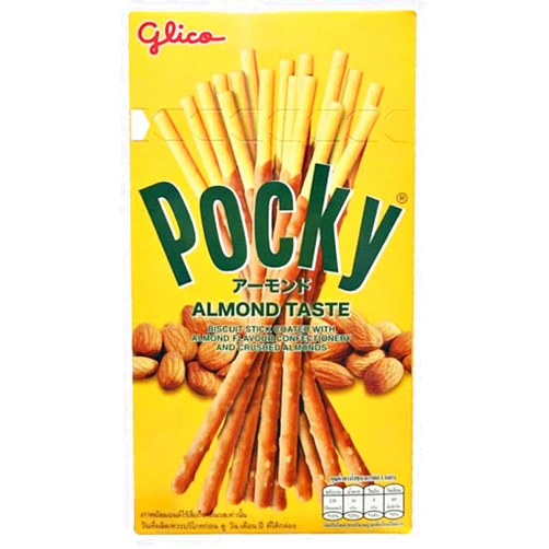 Glico Pocky, Almond Taste, Biscuit Stick Coated with Almond Flavour confectionery and crushed Almonds 43.5g X 4 Packs