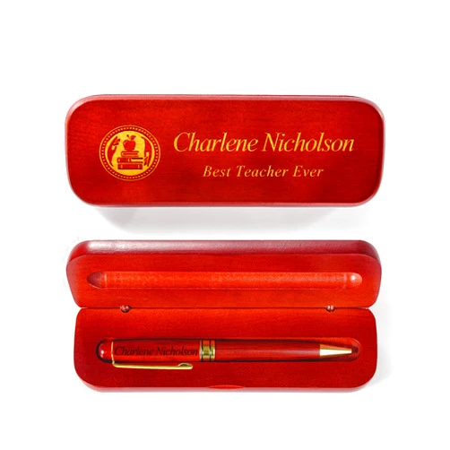 Nyareka Personalized Wooden Pen with Case, Custom Red Rosewood Ballpoint Pen with Gold Engraved Text, Great Gift Idear for Teach, Doctor and Nurse