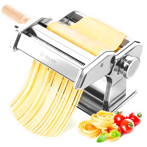 ISILER Pasta Machine, ISILER 9 Adjustable Thickness Settings Pasta Maker, 150 Roller Noodles Maker with Aluminum Alloy Rollers and Cutter for Pasta, Spaghetti, Fettuccini, Lasagna