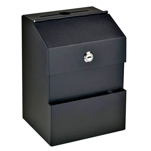 Mail Boss Comment Boss 8100 Locking Steel Suggestion Box - Key Drop Box - Collection Box - Donation Box - Ballot Box - with 25 Suggestion Cards (Black)