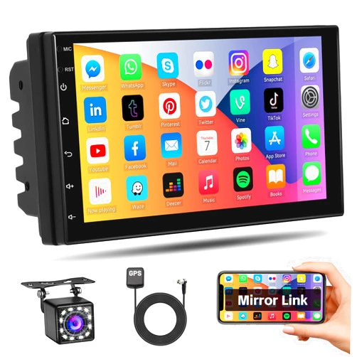 Inefala Android Double Din 7 inch Touchscreen Car Radio Stereo with WiFi GPS Navigation, Radio Kit Head Unit with EQ DSP SWC FM/RDS Free AHD Backup Camera 1+16G