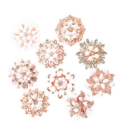 Kyezi Design and Craft 9pcs Set Rose Gold Gorgeous Luxury Sparkling Rhinestone Brooches, Kyezi Design & Craft Big Pearl Crystal Wedding Bouquet Kit DIY Set Invitation Decoration