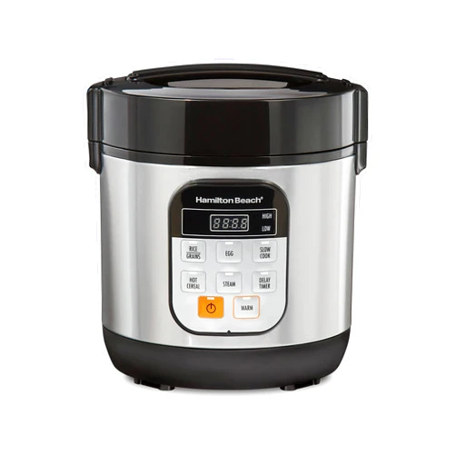 Hamilton Beach Digital Programmable Rice Cooker & Food Steamer, with Slow Hard-Boiled Egg Functions, Egg/Steam Tray, Small & Compact, 6 Cups Cooked (3 Uncooked), Stainless Steel (37524)