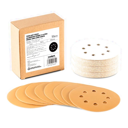 AugTouf 5 Inch 320 Grit Sanding Disc, 8 Hole Hook and Loop Aluminum Oxide Sanding Discs for Disc Sanders & Orbital Sanders - 50 Pack by toolant