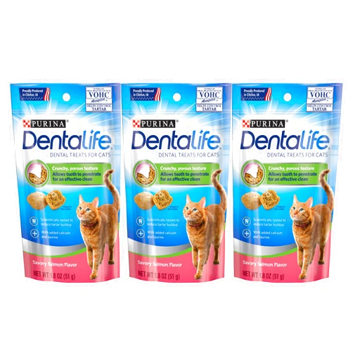 Purina 3 Bags of DentaLife Savory Salmon Flavor Dental Cat Treatsm 1.8-oz ea