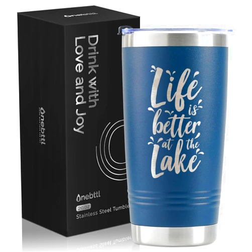Onebttl Lake House Gifts, Lake Life Gifts for Women/Men, 20oz Insulated Tumbler, Perfect for Boat Owner/Lake Lovers - Life is Better at the Lake (Blue)