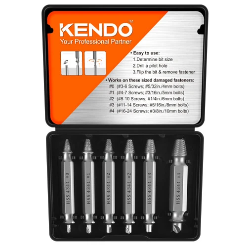 KENDO Damaged Screw Extractor Set - Remover for Stripped Screws Nuts & Bolts, Drill Bit Tools for Easy Removal of Rusty & Broken Hardware, 6PC HSS Drill Bit Bolt Extractor Kit, Superb Gifts for Men