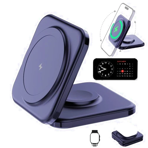 Meenova Foldable 3 in 1 Wireless Charger Compatible with MagSafe, Apple iPhone 15 14 13 12, Watch, AirPods, Lightweight Portable,Strong Magnetic Attraction Suitable for Outdoor Offices, etc. (Black)