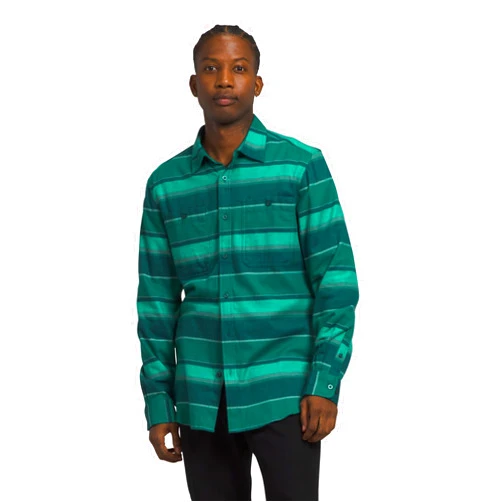 THE NORTH FACE Men's Arroyo Long Sleeve Flannel Button-Down Shirt, Forest Fern Large Half Dome Stripe, Small