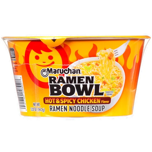 Maruchan Bowl Hot & Spicy Chicken Flavor Ramen Noodles with Vegetables 3.32 OZ (Pack of 12)