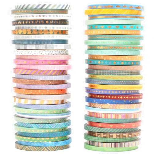YUBBAEX 60 Rolls Skinny Washi Tape Set Gold Foil Masking Thin Basic Patterns Decorative Tapes for Arts, DIY Crafts, Journals, Planners, Scrapbook, Wrapping