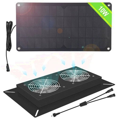 DC HOUSE Plug-and-Play 10W Solar Powered Dual Fan Kit for Chicken Coops, Small Greenhouses, Sheds, Doghouses, and More