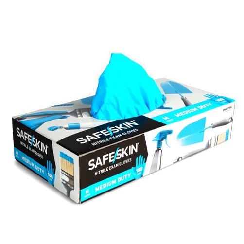 SAFESKIN Nitrile Disposable Gloves, Medium Duty, Medium Size, Powder-Free - For Food Handling, First Aid, Cleaning, Gardening, Crafting - Exam Gloves, 100-Count