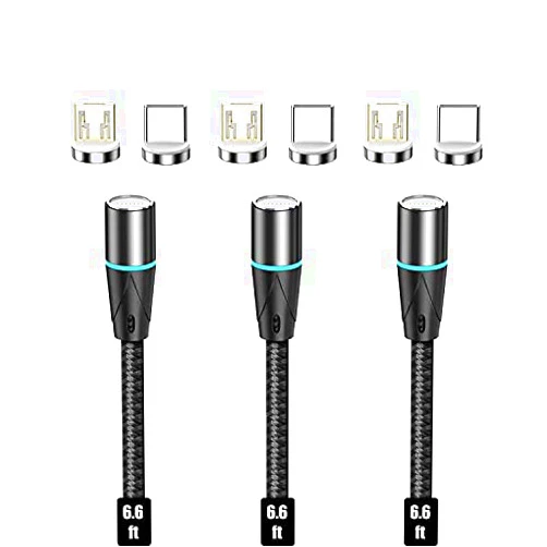 N. NETDOT Gen12 Micro-USB and USB-C [6.6ft,3 Pack Black] Magnetic Fast Charging Data Transfer Cable Compatible with Android Device