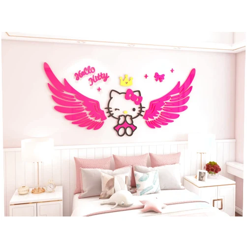 BPBeauty Co. 3D Acrylic Hello Kitty Wall Decoration Sticker for Baby Room, Bedroom, Game Room, etc. (Variation A) (L - 140 x 62 cm)