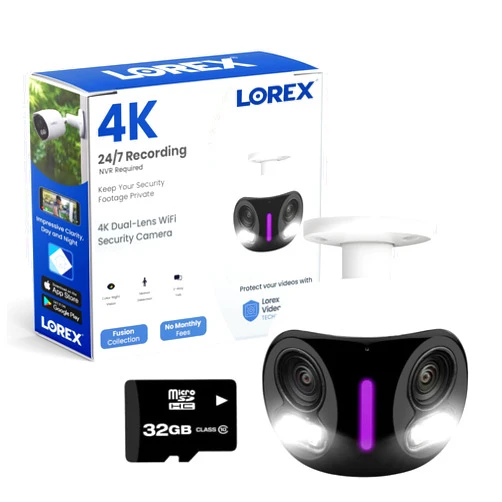 Lorex 4K 8MP Wi-Fi Dual-Lens Outdoor Security Camera - Smart Security Lighting, Smart Motion Detection, 180° Panoramic View, Auto Framing, Color Night Vision, 2-Way Talk, Includes 32 GB Micro SD