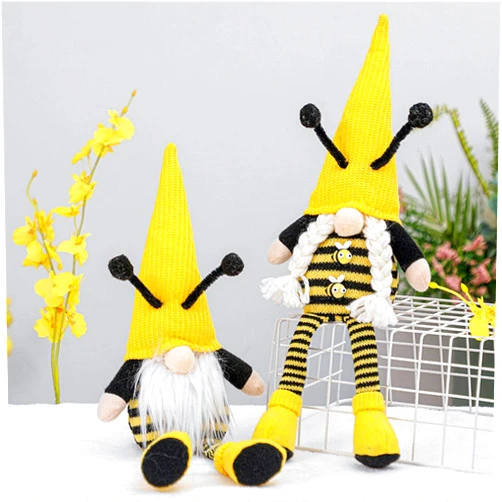 Owill-home Owill 2PCS Bumble Bee Gnomes Decorations, Plush Scandinavian Tomte Nisse Swedish Gnome, Honey Bee Gnomes for Spring Home Decor Tiered Tray Plush Collection (B - 2PC)