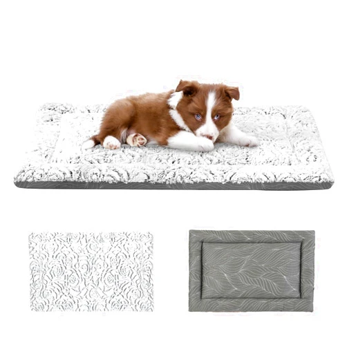 Pawzone 2 in 1 Dog Bed Crate Pad Mat Washable Reversible (Cool & Warm) Soft Fluffy Pet Kennel Beds for Large Medium Small Puppy Cat Sleeping Mattress Machine Wash Dog Cooling Mats (Grey, 24