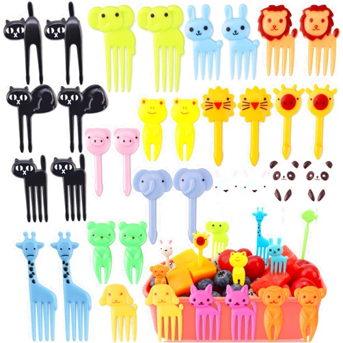 KDNZYIM Animal Food Picks for Kids - 55 Pcs Cute Cartoon Fruit Toothpicks for Bento Box, Lunch, Snacks - BPA-Free, Reusable, Fun Kids Food Picks