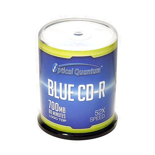 Optical Quantum Blue AZO CD-R 700MB 52X Recordable Media Disc for Data and Music 100pk Spindle Frustration Free Box
