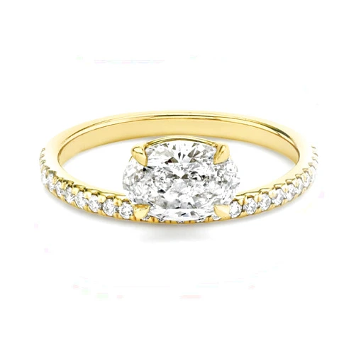 CausYou 1.5 Carat Oval Cut East-West Pave Moissanite Engagement Ring, D Color VVS1 Clarity 10K / 14K / 18K Gold Vintage Style Antique Promise Ring for Women, Bridal Anniversary Gift for Wife