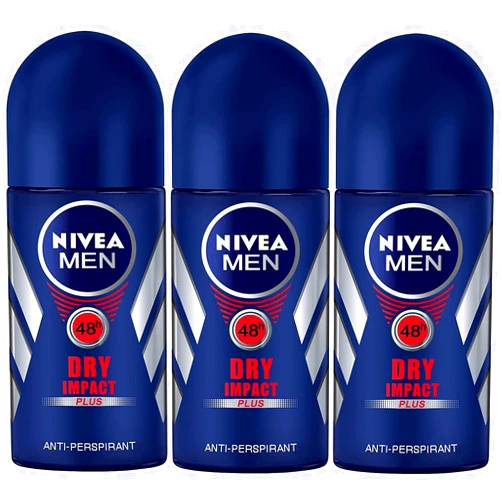 Nivea for Men Dry Impact Antiperspirant Deodorant Roll-on 50ml (3 Pack)