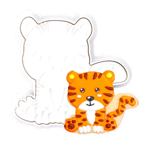 Flycalf Animal Cookie Cutter Tiger with Plunger Stamps Cake Decoration for DIY Biscuit Cutter Baking PLA Cutter Molds for Party 4
