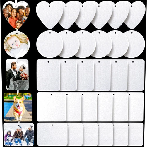 Zonon 120 Pieces Sublimation Air Freshener Blanks DIY Air Freshener Sheets Blank Car Pressed Air Freshener Felt Polyester Laser Cut Blanks for Car Travel Heat Press Ornaments with Elastic Cord, 5 Styles