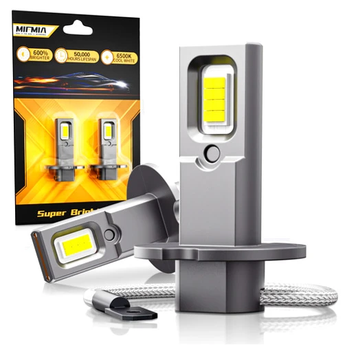 MIFMIA H3 LED Bulb for Fog Lights, 1:1 Mini Size 600% Brighter, Standard LED Fog Light Bulbs, No Adapter Required, 6500K Cool White, Plug-N-Play, Pack of 2
