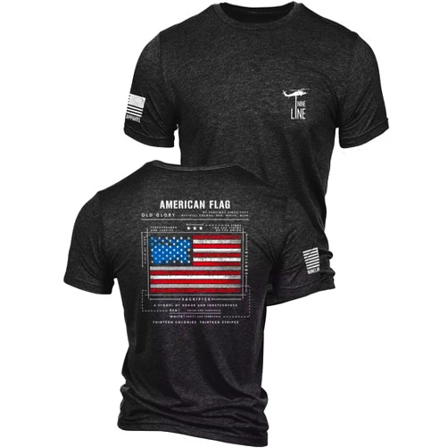 Nine Line Old Glory Flag Schematic T-Shirt for Men, Patriotic American Flag Freedom Shirt, USA Made Veteran Owned Apparel