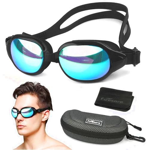 Firesara Swim Goggles, No Leaking Large Frame Wide View Pool for Women Men