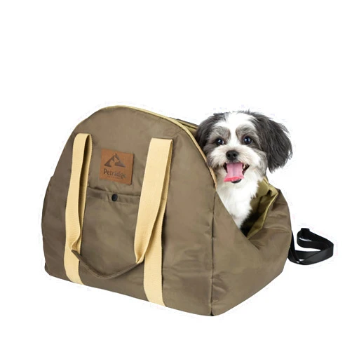 Petridge Dog Car Seat, Puppy Booster Seat, Small Dog Carrier Travel Bed Under 12 lbs with Zipper Safety Leash (Brown)