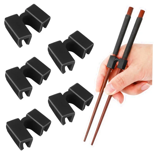 Abeillo 5 Pieces Reusable Chopstick Helper Training Chopsticks Hinges Connector Training Chopstick for Adults, Beginner, Trainers or Learner (Black)