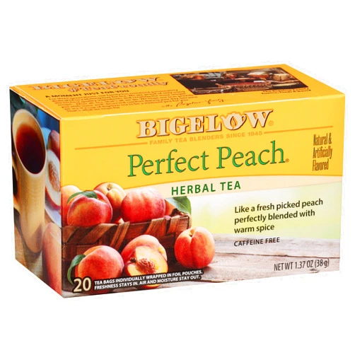 Bigelow Tea Perfect Peach Herbal Tea, Caffeine Free Tea with Peach and Herbs, 20 Count Box (Pack of 6), 120 Total Tea Bags